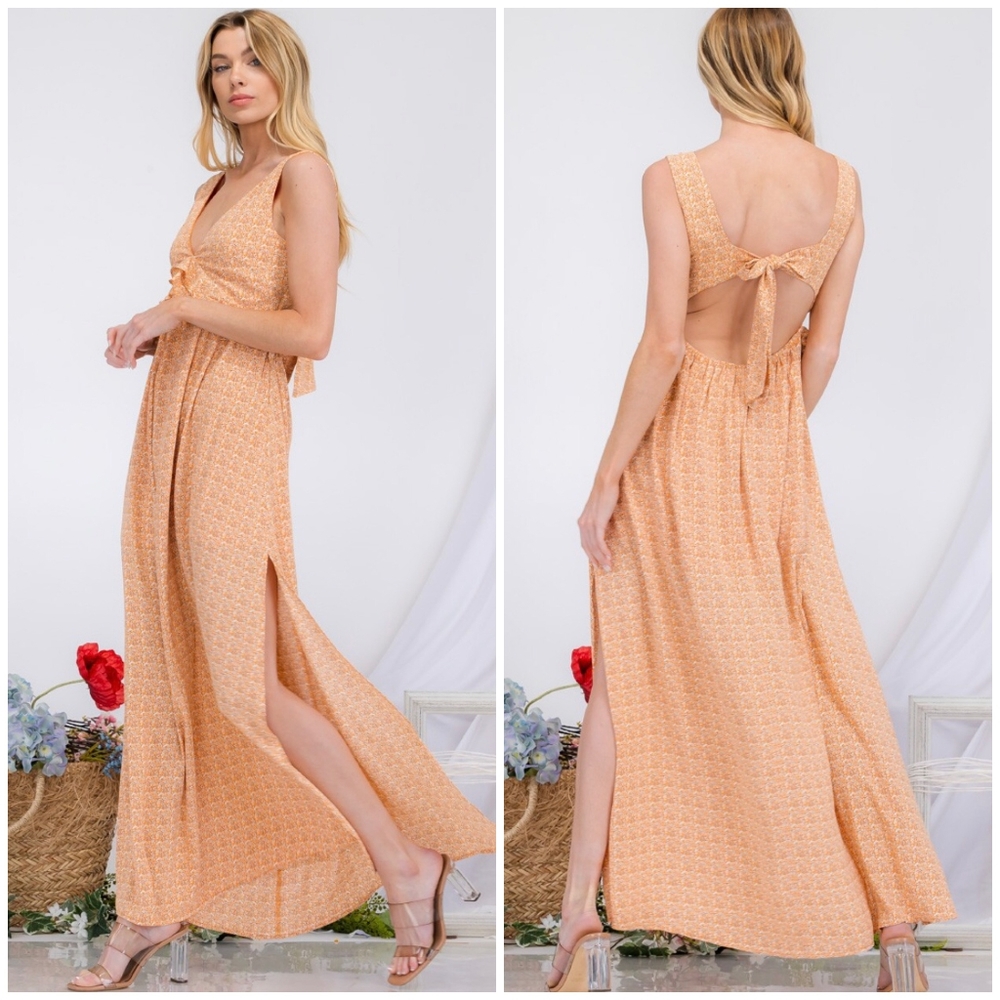 AMBITION Light Orange Open Bow Back Maxi Dress - Picture 4 of 9